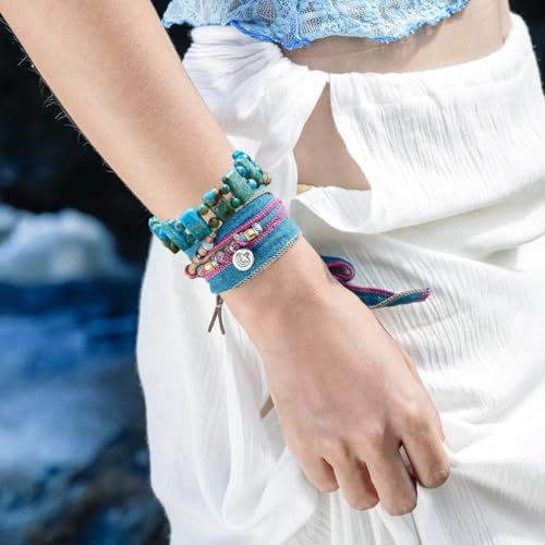 Yomisa Boho Beaded Bracelets for Women,Natural Chakra Turquoise Stone Jasper Bead Bracelet for Womens,Bohemian Handmade Stretch Beads Friendship Bracelets,Healing Trendy Western Jewelry Gifts - color: Turquoise