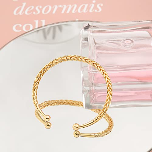 POTESSA 18K Gold Plated Cuff Bracelets Adjustable Dainty Bangle Handemade Jewelry for Women - style: Weave Braided Wheat