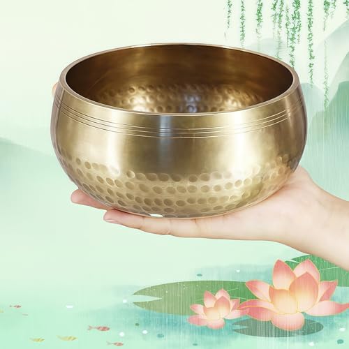 Fay Bless Tibetan Singing Bowl Set - Easy To Play for Beginners - Authentic Handcrafted Mindfulness Meditation Holistic Sound (Gold-15cm/5.9in) - color: Gold-15cm/5.9in
