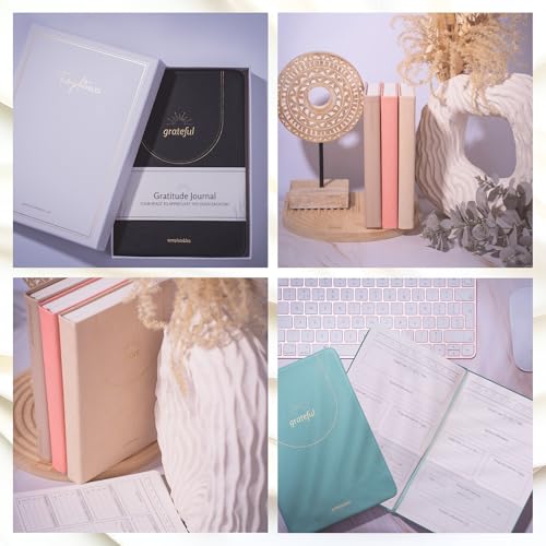 Gratitude Journal – Daily Mindfulness & Wellness Notebook with Premium Leather Cover, Guided Prompts, 170gsm No-Bleed Paper, Gold Foil, Satin Bookmark & Luxury Gift Box for Women & Men (Nude)