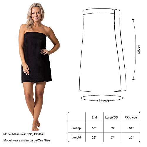 Turkish Linen Women’s Waffle Spa Body Wrap with Adjustable Closure - color: Black, size: XX-Large