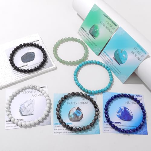 Crystal Beaded Bracelets for Women 4mm Clear Quartz Bead Handmade Gemstone Stretch Elastic Bracelet Natural Stone Crystal Healing Reiki Spiritual Jewelry Gifts - color: Howlite, size: 6mm