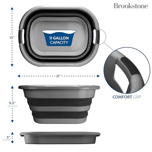 BROOKSTONE Collapsible Laundry Basket Set, Modern Medium Collapsible Basket Set, Comfort Non-Slip Grip Handles, Minimalist Space Saving Design, Portable Pop-Up Hamper, BPA FREE, Dark Grey, 2 PACK