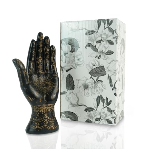Palmistry Hand Resin Statue Telling Palm Reading, Ancient Mystical Palm with Lines and Symbols Sculpture for Palm Readers(Black)
