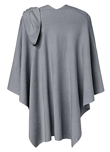 PULI Womens Large Cross Front Poncho Sweater Wrap Topper Knitted Elegant Shawls Cape for Fall Winter - color: 1-slate Gray