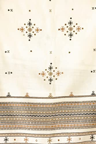 Exotic India Shawl from Kutch with Embroidered Bootis and Mirrors - Wool - color: Winter White