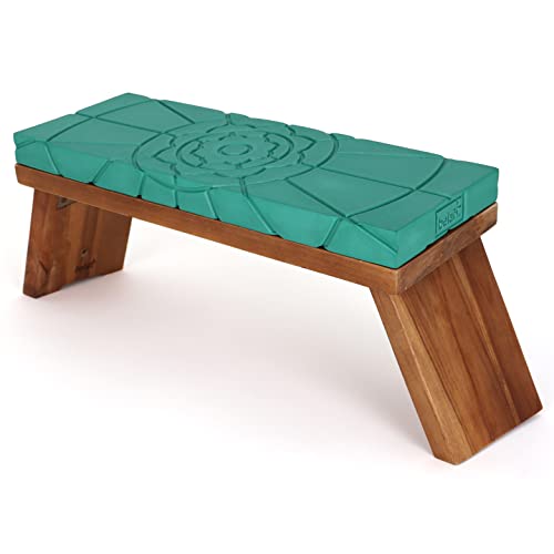 Teak Meditation Bench - Meditation Seat - Meditation Stool - Kneeling Meditation Chair - Portable Folding Meditation Bench - Seiza Yoga Meditation Bench - Prayer Bench (Teal Green/Teak) - color: Teal Green / Teak