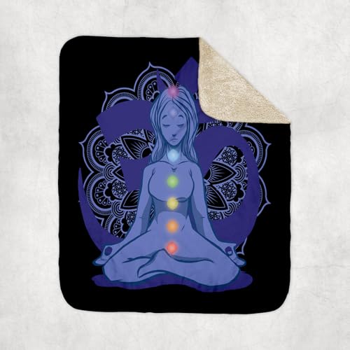 3dRose Blue and Purple Mandala with Yoga Person Sherpa Lined Blanket