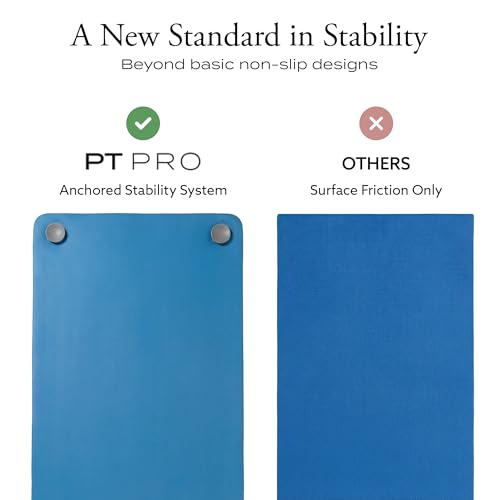 PT Pro Suction Cup Yoga Mat – 24x72 Non-Slip Exercise Mat with 4 Screw-On Suction Cups, 1/2in Thick Cushioned Workout Mat with Carry Strap for Tile, Laminate & Concrete – (Patent Pending) - color: Blue