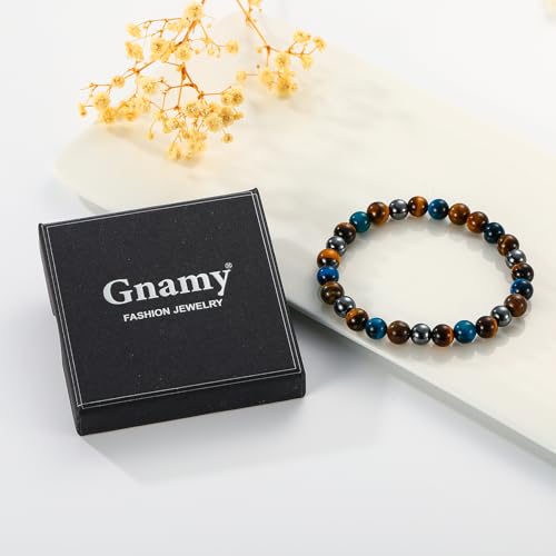 Gnamy Crystal Bracelet Gifts for Men Him- Triple Protection Hematite Black Obsidian Tiger Eye Gemstone Beaded Bracelets Birthday Healing Jewelry Gifts - style: Style 3
