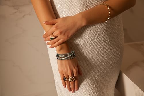 SPUNKYsoul Beaded Stretch Bracelet Set – Multi-Piece Stackable Fashion Bracelet Collection, Elastic Fit, Minimalist Boho Jewelry for Everyday Wear - style: Green Gold
