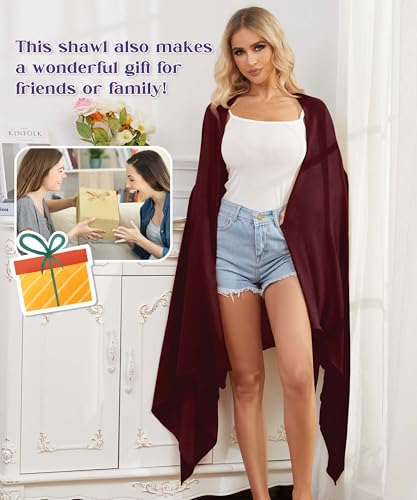 Tencel Cashmere Shawl Wraps for Women,Pashmina Stole Airplane Travel Wool Scarf Blanket Wrap Lightweight UPF 50+ - color: Burgundy