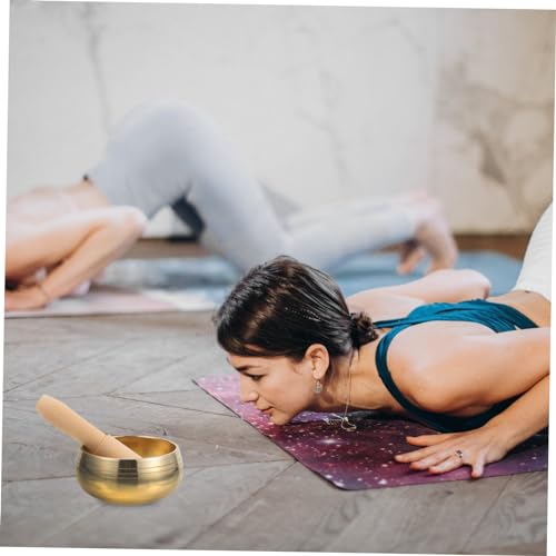 1 Set Music Bowl Sound Relaxation Meditations Bowls Mallet Creative Holder Meditation Bowl Meditation Singing Bowl Golden Clapper - size: 8x8x5cm