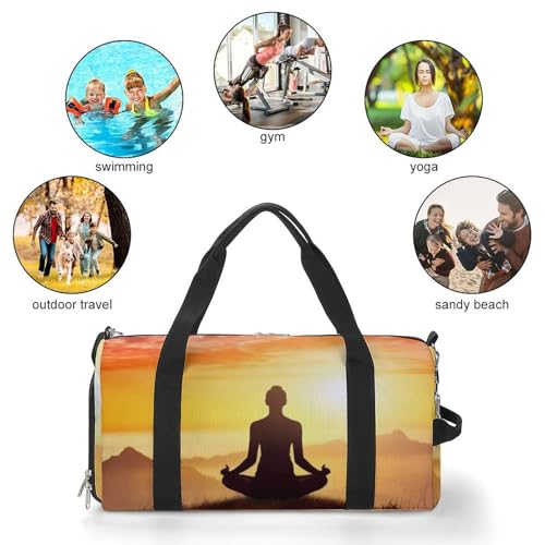 Yoga Meditation Barrel Gym Bags for Men And Women, Duffle Bag for Travel Sports Bag Camping Weekend Carry on Overnight Duffel Bag with Shoulder Strap