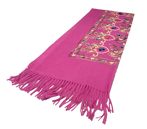 Urban CoCo Women's Embroidered Tassel Long Shawl Oversize Scarf Wraps for Women - color: #4-rose