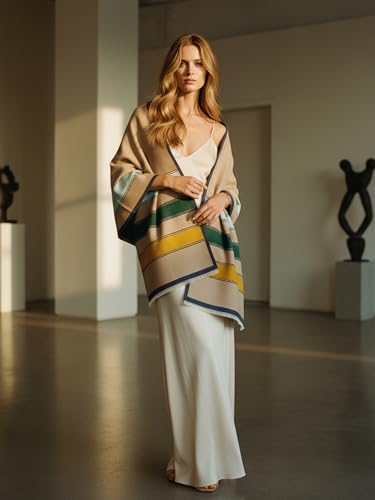 Women's Reversible Pashmina Shawl Wrap for Women Big Scarf Holiday Gifts - color: Biscuit-green-teal