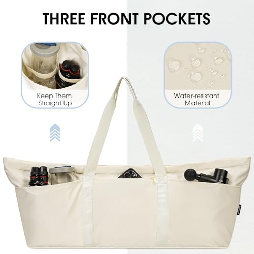 Large Yoga Mat Bag with Shoes Compartment and Wet Pocket Ladies Pilates Gym Tote Bag with Yoga Mat Holder Strap for Women Men Workout Carrier Stuff Accessories - color: Beige