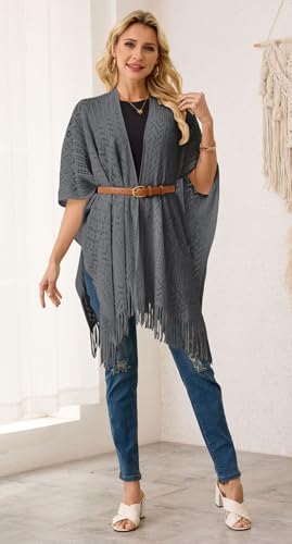 Ferand Women's Fringe Crochet Shawl Wraps Lightweight Open Front Poncho Cardigan for Spring Summer