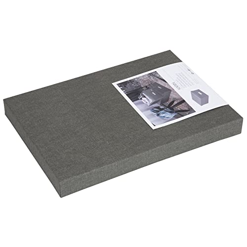 Bigso Karin KD Collapsible Storage Box with Labelframe for Easy Identification - Simple Assembly without Tools - Decorative Storage Boxes with Lids - 8.9in x 12.4in x 5.4in - Light Gray