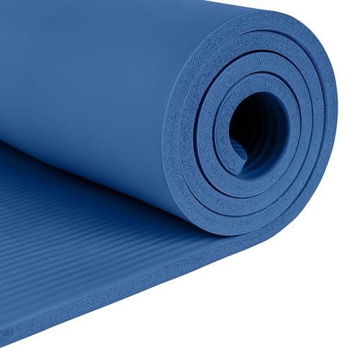 Retrospec Solana Yoga Mat Thick 1/2in Non-Slip Workout Mat with Nylon Strap - 72x24in Exercise Mat for Pilates, Stretching & Fitness - BPA Free, Easy Clean - color: Denim Blue