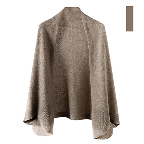 Huralona Women's Open Front Wool Shawl Wrap Scarf with Sleeves Outer Warm Knitted Poncho Cape Fall Winter - color: Brown