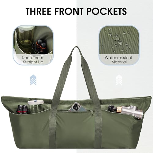 Large Yoga Mat Bag with Shoes Compartment and Wet Pocket Ladies Pilates Gym Tote Bag with Yoga Mat Holder Strap for Women Men Workout Carrier Stuff Accessories - color: Army Green
