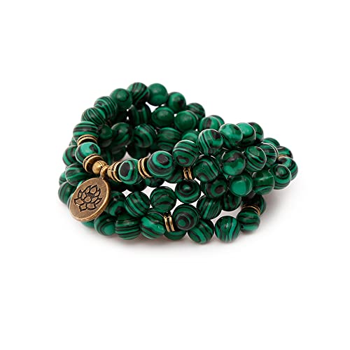 Mala Bead Strand Bracelet, 108 Buddhist Prayer Beads Yoga Meditation Green Malachite Beads Necklace Women man - style: Green Malachite