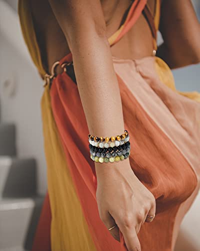 BOMAIL 5PCS Semi-Precious Gemstone Bracelet - Healing Crystal Stone Beaded Bracelets for Women Men 8mm Round Beaded Stretch Bracelets Unisex Yoga Bracelets - color: B