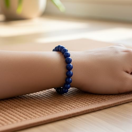 Lapis Lazuli Healing Bracelet – Real Crystal Beads for Stress Relief, Meditation & Chakra Balance – Natural Gemstone Jewelry Gift for Women & Men, Adjustable Stretch Fit - style: round(no gift box)