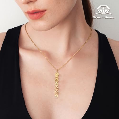 Dreamtimes 7 Chakra Necklace for Women Stainless Steel Spiritual Healing Pendant Necklace for Meditation Yoga Lover for Christmas - color: Gold