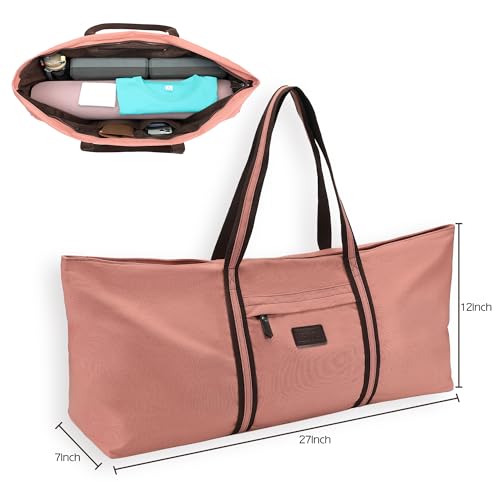 with Multi-Functional Storage Pockets Full-Zip Extra Large Yoga Mat Tote Bag Sports Gym Pilates Bag - color: Pink