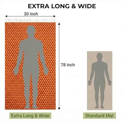 VINYASA Handwoven Cotton Yoga Rug Mat – Naturally Dyed | Absorbent, Washable Yoga Mat/Fitness Rug, Hatha, Pilates & Meditation - Non-Slip Grip | Extra Long & Wide | Trikon Series - color: Madder