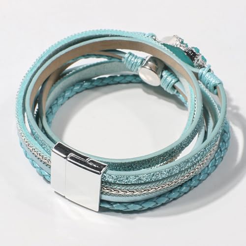 Artilady Leather Wrap Bracelets for Women - Pearl Bracelets Handmade Clasp Bangle Bracelet with Beads Jewelry Gift for Women and Mother - style: Blue