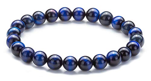 Men Women 8mm Natural Stone Lava Rock Diffuser Bracelet Elastic Yoga Agate Beads Bracelet Bangle - color: blue Tiger Eye