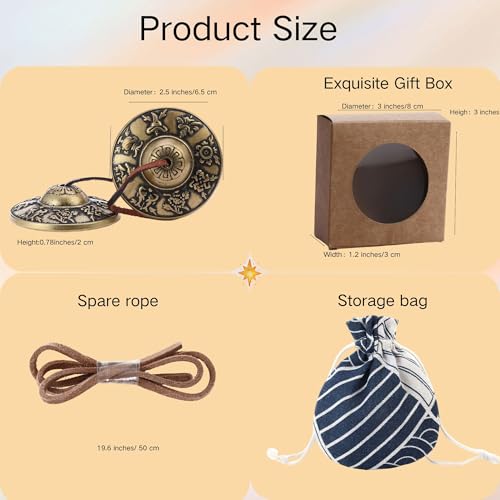 Tibetan Tingsha Cymbals Meditation Chime Bells 2.5" 8 Lucky Symbols Embossed Brass with Gift Box Drawstring Cloth Bag for Sound Healing, Yoga, Stress Relief Meditation Instruments - color: 8 Lucky Symbols