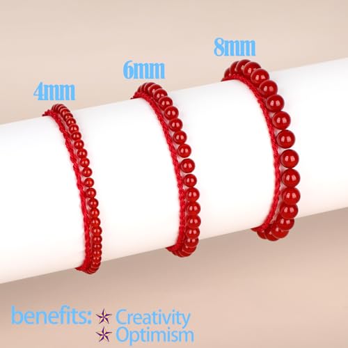 QOGIR 2pcs Handmade Healing Bracelet, Natural Gem Stone Crystal Elastic Bracelet - color: Carnelian(Vitality and Energy), size: 4mm