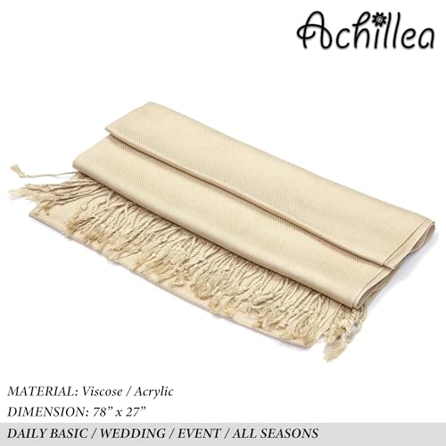 Achillea Lightweight Pashmina Scarf for Women – Soft Silky Shawl Wrap for Evening Dresses, Bridesmaids & Everyday Wear - color: Champagne