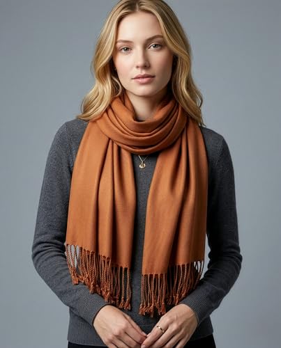 Achillea Lightweight Pashmina Scarf for Women – Soft Silky Shawl Wrap for Evening Dresses, Bridesmaids & Everyday Wear - color: Copper