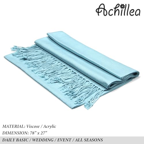 Achillea Lightweight Pashmina Scarf for Women – Soft Silky Shawl Wrap for Evening Dresses, Bridesmaids & Everyday Wear - color: Light Turquoise
