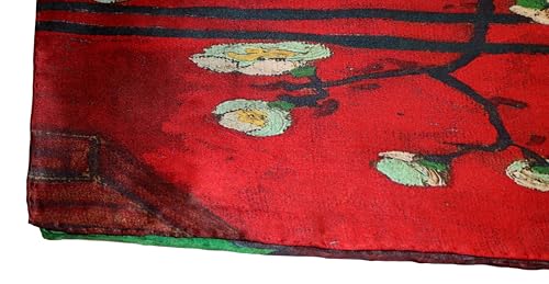 JWSilk Long Charmeuse Silk Scarf Classic Art Print - color: Red and Green