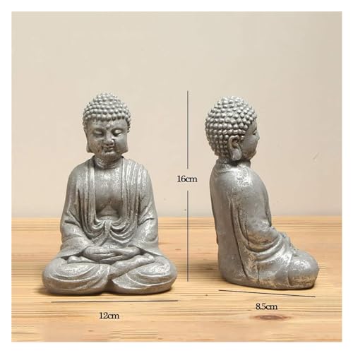 Sculpture Tabletop Buddha Statue Small Mini Ornaments, Handmade Meditating Buddha Statue Sculpture Figurine Cement Crafts Decoration, Zen Living Room Office Decorations,Gray