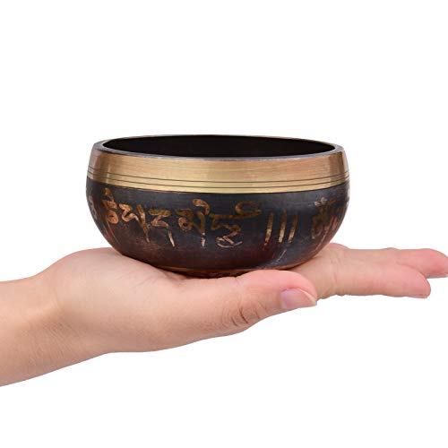 Tibetan Singing Bowl Set with 9.5cm/3.7inch Handmade Metal Sound Bowl & Soft Cushion(Random Color Delivery) & Wooden r for Meditation Sound Chakra Healing Yoga Relaxation