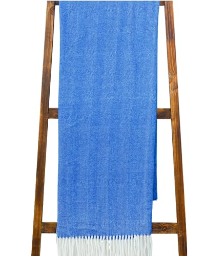 Alashan Cotton Acrylic Adirondack Herringbone Woven Throw - Throw Blanket - Regatta Blue - color: Regatta Blue