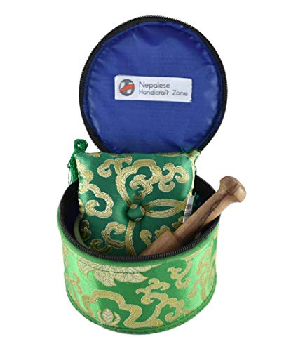 Color Singing Bowl Set with free stick and cushion by Nepalese Handicraft Zone (Green)