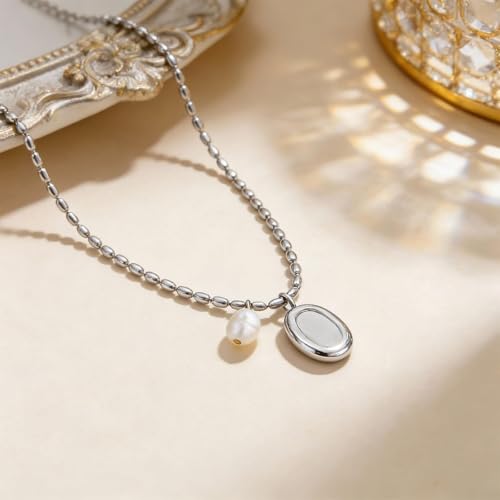 Worry Stone Necklace For Women Gold Silver Thumb Pearl Pendant Fidget Anxiety Relief Statement Jewelry Dainty Simple Meditation Relaxation Stress Relief Gifts - color: A2:silver
