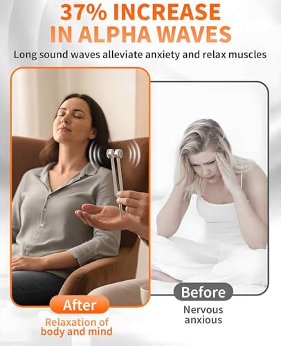 128/256Hz Weighted Tuning Fork for Healing Set, Tone Therapy Healing Instrument with Reflex Hammer for Meditation Relaxation Stress Relief