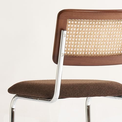 Natural Rattan Counter Height Stools Set of 2 with Solid Wood Back, 24 Inch Mid Century Modern Cesca Bar Stools, Brown Upholstery Boho Stool for Kitchen Counter with Chrome Metal Legs - color: Brown, size: 2PCS-24'' Counter Height Stool