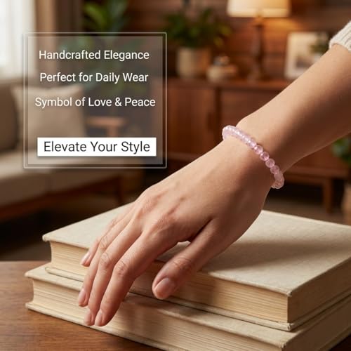 Angelstones Natural Gemstone Small Beaded Stretch Bracelet, 4mm Faceted Round Beads, Crystal Healing Bracelet for Women - color: Rose Quartz