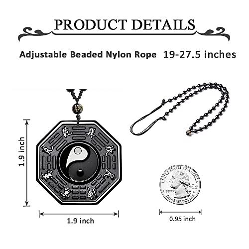Black Obsidian Necklace Natural Crystal Amulet Protection Pendant with Adjustable Rope Lucky Talisman Necklaces Jewelry Gift for Men Women - color: Yin Yang