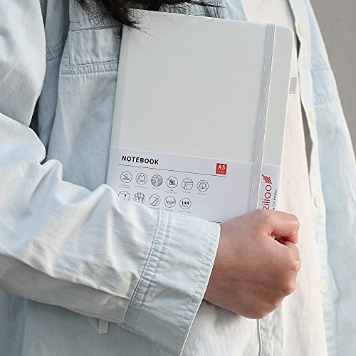 Lined Journal Notebooks with Pen Loop, Hardcover Notebook Journal for Work, 100Gsm Premium Thick Paper with Inner Pocket, Medium 5.7"x8.4", (White, Ruled) - color: White